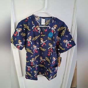 Mens Scrubs Disney Blue and Yellow Pinocchio Top